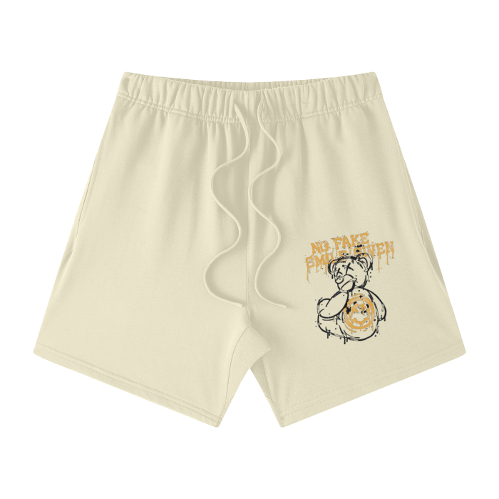 NO FAKE SMILE GIVEN Streetwear Unisex Heavyweight Earth Tone Loose Fit FOG 100% Cotton Shorts