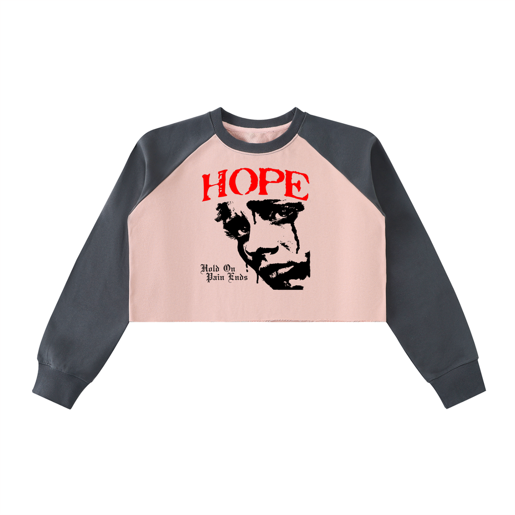 Raw-Hem Color-Block Raglan Crop Sweatshirt